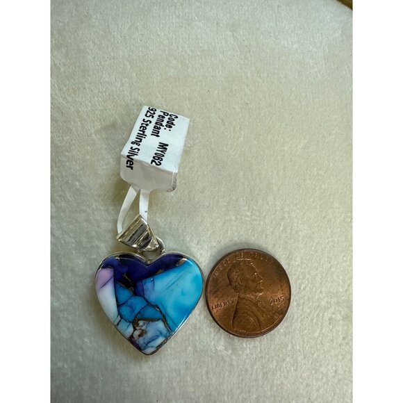 Heart-Shaped Sterling Silver Pendant With Purple Mojave Dahlia & Blue Turquoise - Picture 2 of 4